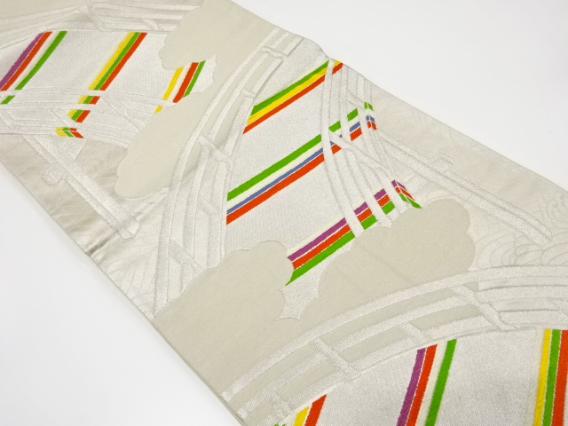 アンティーク　雲に波・橋模様織り出し袋帯（着用可）